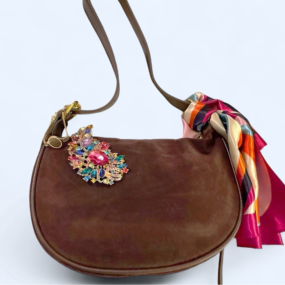 NWT   Vegan Leather Brown Shoulder Bag with Embellishments